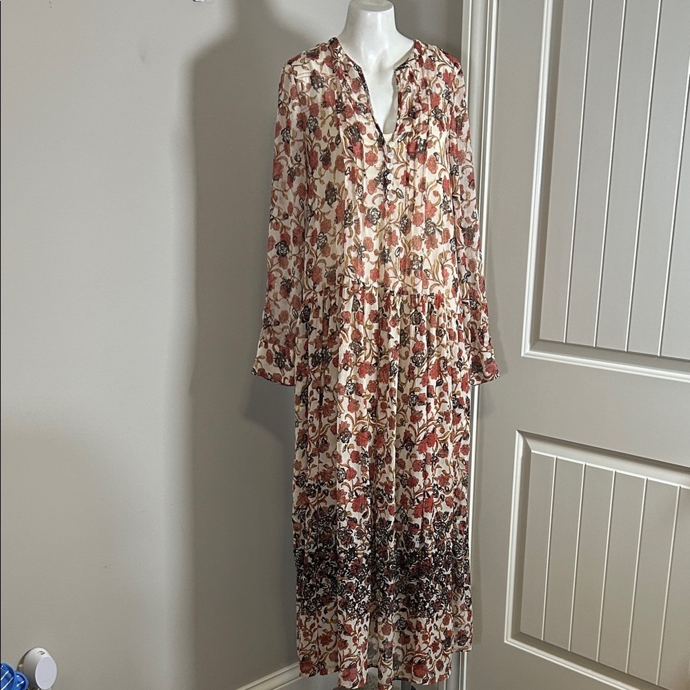 Free People See It Through Pleated Front Dress Maxi Tea Combo Lined Fall Sz S - Picture 4 of 12